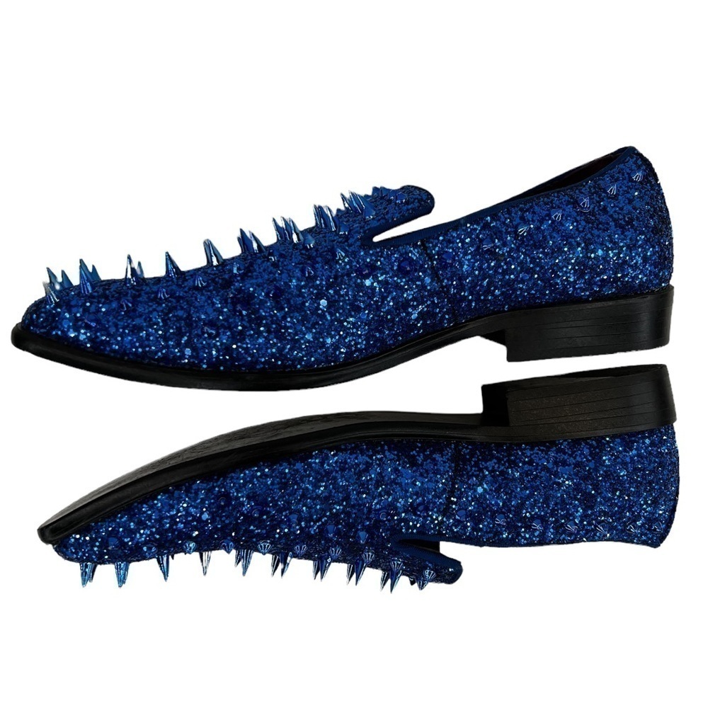 After Midnight Men’s Royal Blue “Ultra Spikes” Sequined Dress Loafer Shoes - Picture 3 of 15